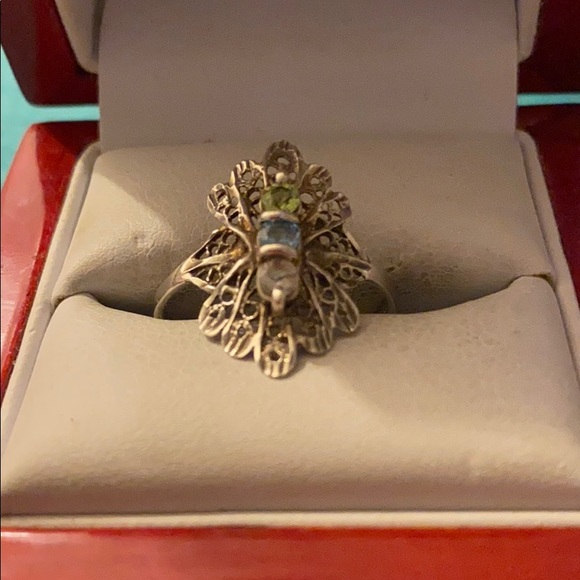 Sterling silver multiple color stone ring - Picture 1 of 5